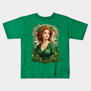 Irish Woman Shamrock St. Patrick's Day retro vintage floral Kids T-Shirt